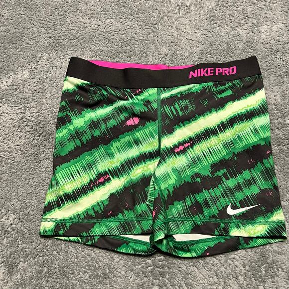 Nike Pro Shorts Womens Medium Green Compression Bike - Picture 1 of 9